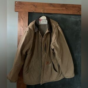 Carhartt Canvas Jacket Mens Brown Heavy Sherpa Lined USA Sz 2X EUC
